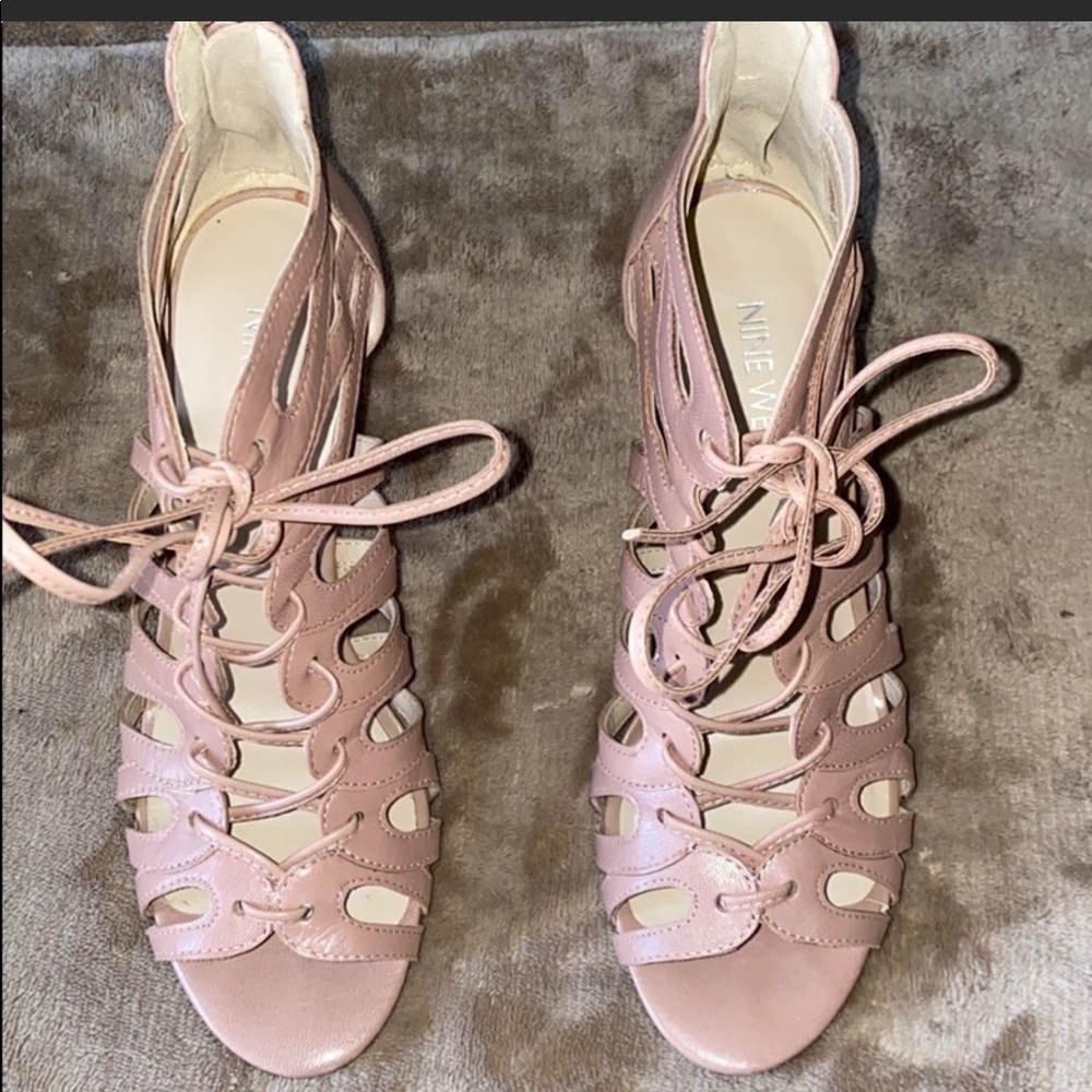 Nine West Beige Leather Cage Booties